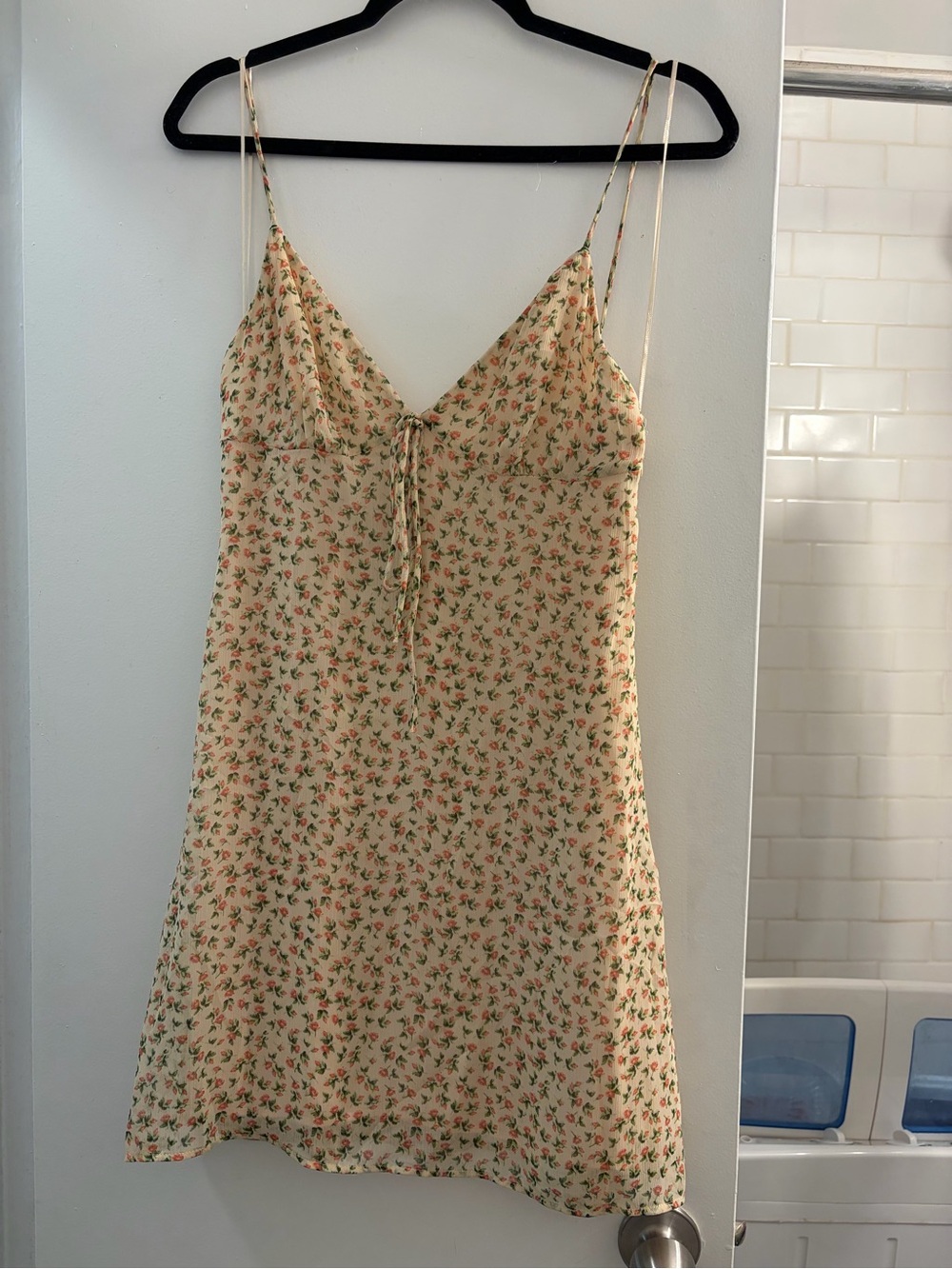 Zara Cream Slip Dress with Pink & Green Floral Straps